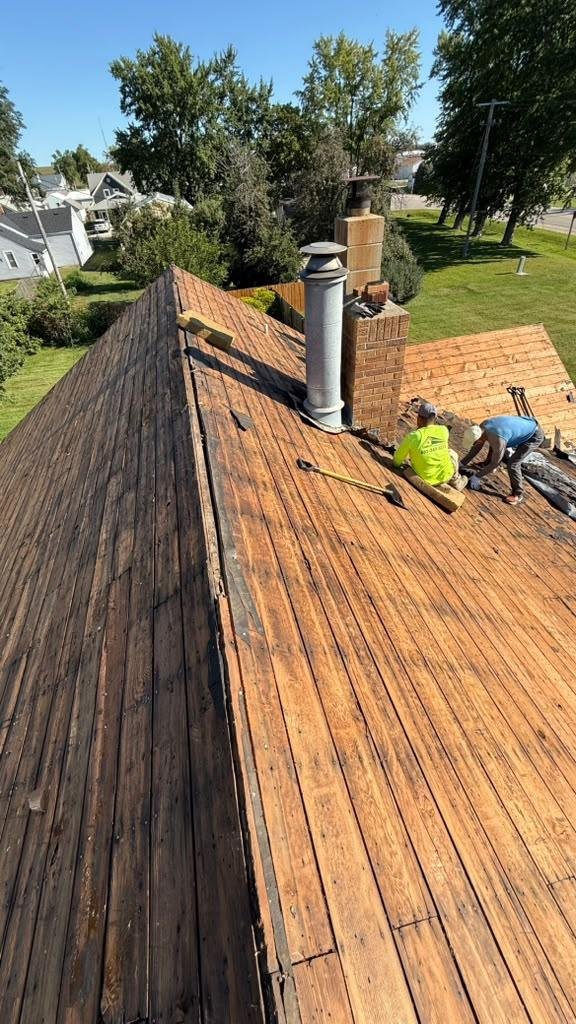Roofing tear-off in progress